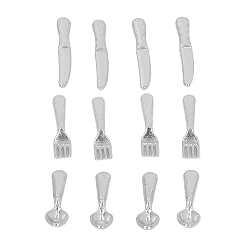 KENANLAN Dollhouse Miniatur -Utensilien Set, 5 Miniaturmesser -Gabellöffel für Essdekor, 1/12 Skala, für Dollhouse -Tabellengeschirr, Ideal für Dollhouse Decoration (Silber) von KENANLAN