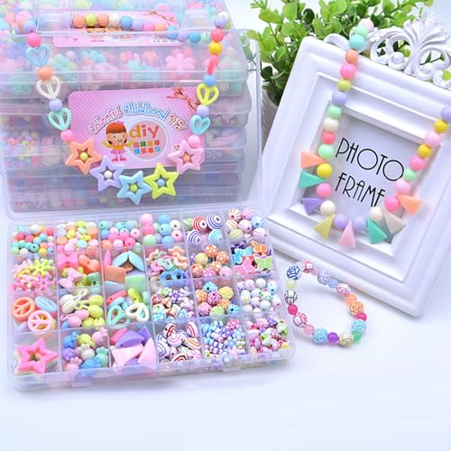KENANLAN Schmuck Armband Making Kit DIY Toy Set 9pcs Perlen für Mädchen mit 24 Gittern, Übungshandkoordination, Amblyopia -Training (Typ 2) von KENANLAN
