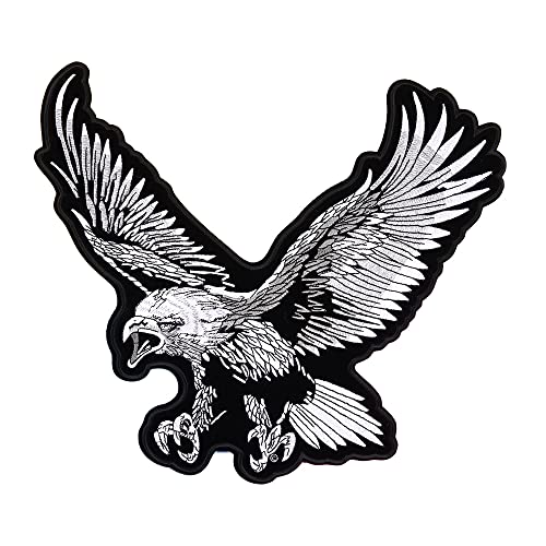 KENID 5 x 30 cm großer schwarzer Adler-Aufnäher, Stoff, Stickerei, Punk, Rock, Biker, Biker, Motorrad, Kleidung, Patch von KENID