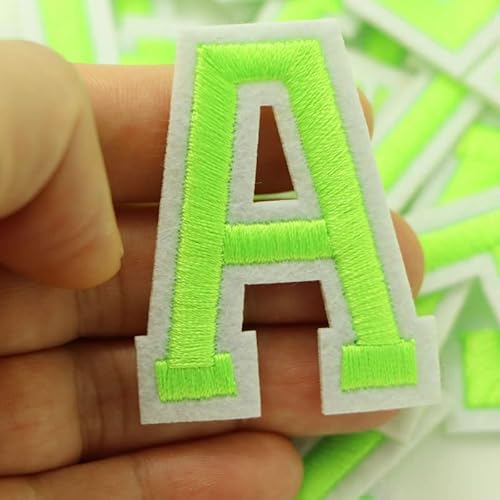 KENNA Fluoreszierende grüne Stickerei Buchstabe AZ Applikation Eisen auf Buchstaben Patch für Kleidung Abzeichen Paste für Kleidung Tasche Schuhe Name DIY von KENNA