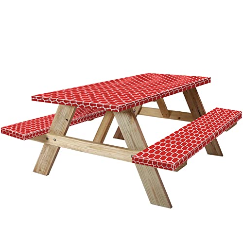 KENOBEE Tischdecke für Picknicktisch und Bank, 3-teiliges Set, Flanell-Rückseite, elastischer Rand, wasserdicht, abwischbar, Kunststoffabdeckung, Vinyl-Tischdecke für Zuhause, drinnen und draußen von KENOBEE