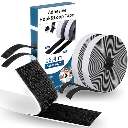 Klettband Selbstklebend Extra Stark, 20 mm x 5 m Klettverschluss Selbstklebend, Multifunktional Velcro Tape, Selbstklebendes Klettband für Innen & Außen, Schwarz Klettverschluss Zum Kleben für Teppich von KENPOJO