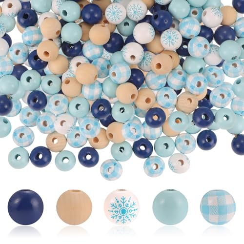 150 Stück Weihnachts-Holzperlen zum Basteln, Schneeflocken und Basteln, Holzperlen, Dekoration, Baumschmuck, Girlande, Party, Urlaub, DIY-Schmuckherstellung von KEOGONG