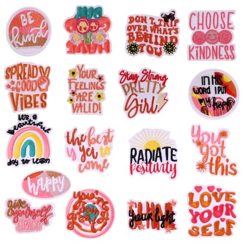 17 x zufällige positive Affirmations-Patches, inspirierende Sätze, bestickt, zum Aufbügeln oder Aufnähen für Kleidung, Hüte, Jeans, Rucksäcke, DIY-Zubehör von KEOGONG