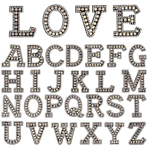 26 Stück Strass-Perlen, selbstklebend, dekorative Buchstaben-Aufnäher, A-Z, glitzernd, Alphabet-Applikation zum Aufnähen auf Kleidung, Taschen, Hüte, Bastelbedarf (schwarz) von KEOGONG