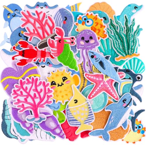 28pcs Ocean Embroidered Patches, Cute Sea Animal Sew On/Iron on Patch Summer Applique for Clothing Backpacks Jeans Hats von KEOGONG