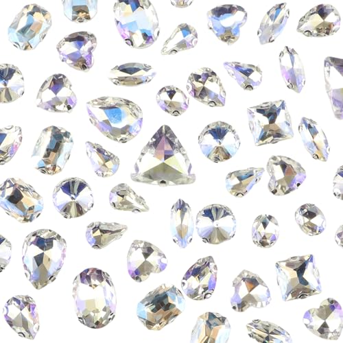 50 Stück Strasssteine zum Aufnähen, gemischte Formen, Glas-Strasssteine, zum Aufnähen auf Kristall-Edelsteine, flache Rückseite mit silberner Kralle, für Schmuckherstellung, DIY, Handwerk, Schuhe von KEOGONG