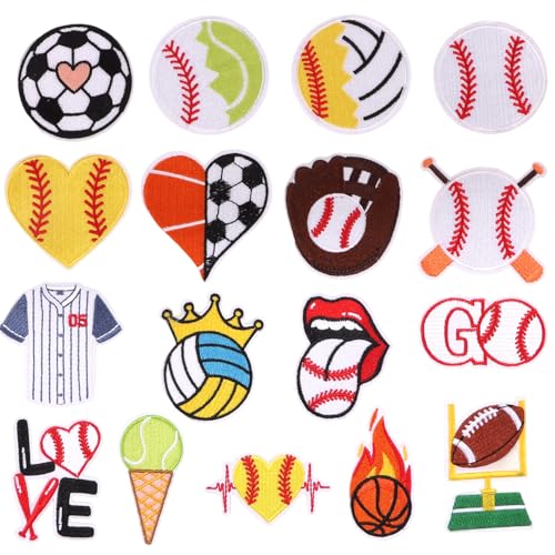 Aufnäher zum Aufbügeln mit Ballsport, Basketball, Fußball, Baseball, Rugby, bestickt, für Jeans, Jacken, Kleidung, Rucksack, Kappen, Basteln, 17 Stück von KEOGONG