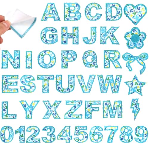 Buchstabenaufnäher selbstklebend für Kinderkleidung: Blau, 41 Stück, Blumen, Herz-Buchstaben, Aufkleber, A-Z, Alphabet-Applikation – Blumenstoff, Buchstaben, Patches zum Aufkleben auf Jacken, Jeans Buchstabenaufnäher selbstklebend für Kinderkleidung: Blau, 41 Stück, Blumen, Herz-Buchstaben, Aufkleber, A-Z, Alphabet-Applikation – Blumenstoff, Buchstaben, Patches zum Aufkleben auf Jacken, Jeans von KEOGONG