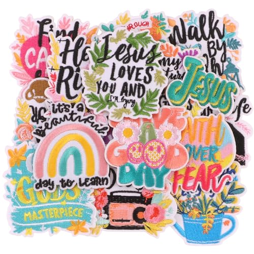 Christliche Aufnäher zum Aufbügeln, religiöse Sprüche, bestickt, für Trucker-Hut, Bibelglaube, Worte, zum Aufnähen für Kleidung, Rucksäcke, Jacken, Accessoires, 16 Stück von KEOGONG