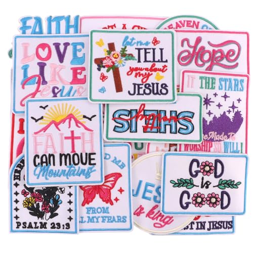 Christliche Aufnäher zum Aufbügeln für Kleidung, religiöse Jesus-Bibel, bestickte Applikation, christliche Zitate zum Aufnähen, Abzeichen für Trucker, Hut, Rucksack, Jeans, DIY-Zubehör, 20 Stück von KEOGONG