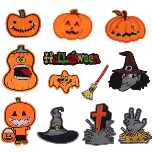 Halloween-Aufnäher zum Aufbügeln, bestickt, zum Aufnähen, Reparatur-Flicken für Kleidung, Jacken, Jeans, Rucksack, Hüte, Dekoration, 12 Stück von KEOGONG