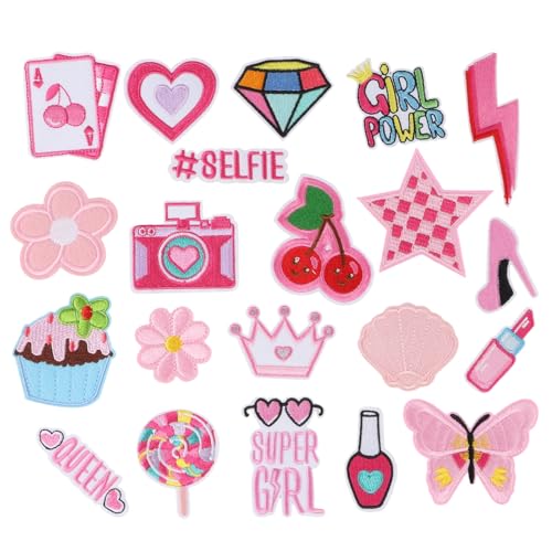 Rosa Stil Bügelbilder Mädchen bestickte Applikation Patches, niedlich adrett Nähen auf Patch für Kleidung, Kleid, Hut, Jeans, DIY-Zubehör Rosa Stil Bügelbilder Mädchen bestickte Applikation Patches, niedlich adrett Nähen auf Patch für Kleidung, Kleid, Hut, Jeans, DIY-Zubehör von KEOGONG