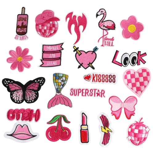Rosa bestickte Flicken, verschiedene Stile, rosa Thema, zum Aufbügeln für Mädchen, niedliche Applikation für Kleidung, Jacken, Hüte, Rucksäcke, Jeans Rosa bestickte Flicken, verschiedene Stile, rosa Thema, zum Aufbügeln für Mädchen, niedliche Applikation für Kleidung, Jacken, Hüte, Rucksäcke, Jeans von KEOGONG