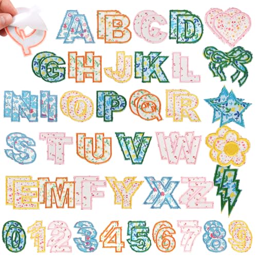 Selbstklebende Buchstaben-Patches für Kindertaschen: 82 Stück, mehrfarbige Blumen-Stoff-Buchstaben zum Aufkleben – niedliches Blumenherz, Stern, Beleuchtung, Schleifen, Aufkleber für Kleidung, Jacken Selbstklebende Buchstaben-Patches für Kindertaschen: 82 Stück, mehrfarbige Blumen-Stoff-Buchstaben zum Aufkleben – niedliches Blumenherz, Stern, Beleuchtung, Schleifen, Aufkleber für Kleidung, Jacken von KEOGONG