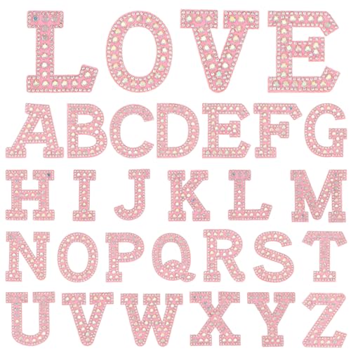 Strasssteine, Perlen, selbstklebend, dekorative Buchstaben-Aufnäher, A-Z, glitzernd, Alphabet-Applikation zum Aufnähen auf Kleidung, Taschen, Hüte, Bastelbedarf (Rosa), 26 Stück von KEOGONG