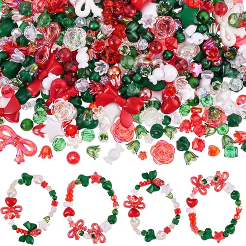 Verschiedene Acrylperlen für Armbandherstellung, Weihnachtsmotiv, rote grüne Blume, Schleife, Stern, Herz, Bär, Kawaii-Armbandanhänger, niedliche Perlen für Halskette, Schlüsselanhänger Verschiedene Acrylperlen für Armbandherstellung, Weihnachtsmotiv, rote grüne Blume, Schleife, Stern, Herz, Bär, Kawaii-Armbandanhänger, niedliche Perlen für Halskette, Schlüsselanhänger von KEOGONG
