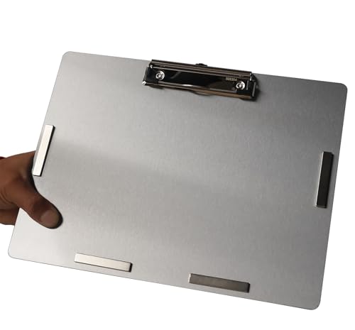 Magnetische Klemmbretter aus Edelstahl, Metallklemmbretter mit flachem 304-Clip, schwarze Tafeln für den Kühlschrank, Kochrezept-Schienen, Nachrichten-Tafeln (A4 Querformat) von KEONOV