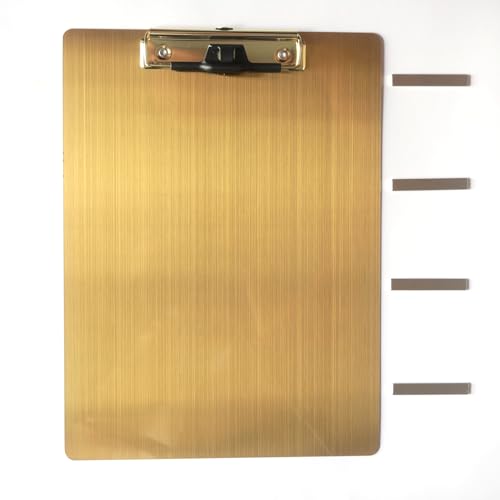 Magnetische Klemmbretter aus Edelstahl, Metallklemmbretter mit flachem 304-Clip, schwarze Tafeln für den Kühlschrank, Kochrezept-Schienen, Nachrichten-Tafeln (Golden-A4) von KEONOV