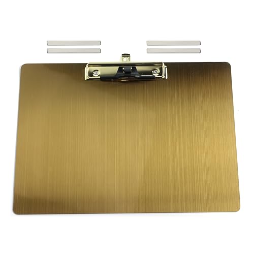 Magnetische Klemmbretter aus Edelstahl, Metallklemmbretter mit flachem 304-Clip, schwarze Tafeln für den Kühlschrank, Kochrezept-Schienen, Nachrichten-Tafeln (Golden-A4 Querformat) von KEONOV