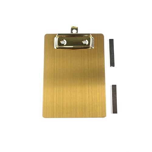 Magnetische Klemmbretter aus Edelstahl, Metallklemmbretter mit flachem 304-Clip, schwarze Tafeln für den Kühlschrank, Kochrezept-Schienen, Nachrichten-Tafeln (Golden-A6) von KEONOV