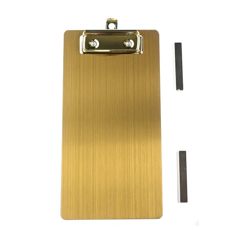 Magnetische Klemmbretter aus Edelstahl, Metallklemmbretter mit flachem 304-Clip, schwarze Tafeln für den Kühlschrank, Kochrezept-Schienen, Nachrichten-Tafeln (Golden-A7) von KEONOV