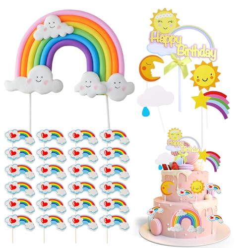 1 Stück Regenbogen Tortendeko, 13.5 X 9.5 Cm Regenbogen Deko Torte, Inklusive 5 Regenbogen-Einsätzen und 24 Kleinen Einsätzen – Eine Exquisite Tortendekoration, Ideal für Geburtstagsfeiern 1 Stück Regenbogen Tortendeko, 13.5 X 9.5 Cm Regenbogen Deko Torte, Inklusive 5 Regenbogen-Einsätzen und 24 Kleinen Einsätzen – Eine Exquisite Tortendekoration, Ideal für Geburtstagsfeiern von KEORHEZ