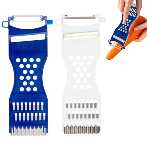 2 Stück Gemüseschneider Manuell,Reibe für Gemüse,Gemüsefriseur,6-in-1-Multifunktions-Gemüseschäler,für Obst & Gemüse Mühelos Schälen Und Gemüseschleifer Reibe(Weiß+Blau) von KEORHEZ