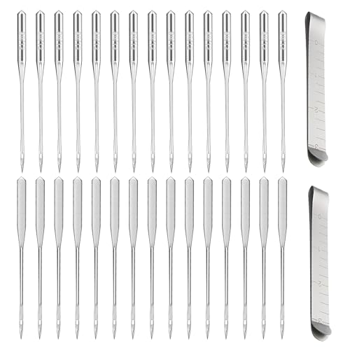 30 Stück Nähmaschinennadeln,Nähnadeln Nähmaschine,Jersey Nadeln für Nähmaschine Größe 80/12,Enthält 2 Crimp-Clips,für die meisten Nähmaschinen Zubehör von KEORHEZ