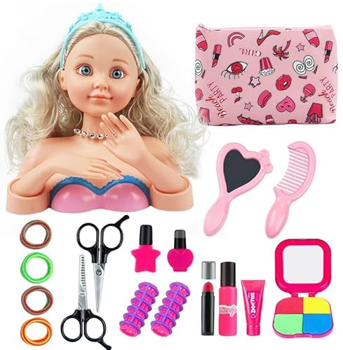 Frisierkopf Kinder, Schminkkopf für Mädchen – EIN Umfangreiches Set mit Puppenkopf, Kosmetiktasche, Spiegel, Kamm und Mehr – Perfekt für Mädchen von KEORHEZ