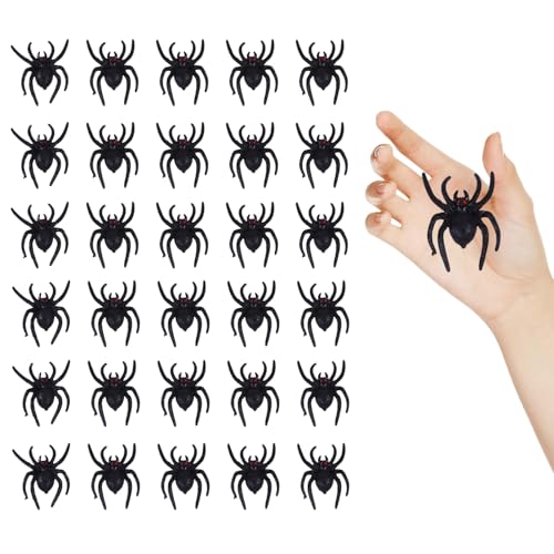 Spinnen Halloween, 30 Pcs Realistische Plastik Spinne, Simulation Wildspinne Modell, Spinnen Tischdekoration, für Halloween Party Narrentag Themenparty (Schwarz) von KEORHEZ