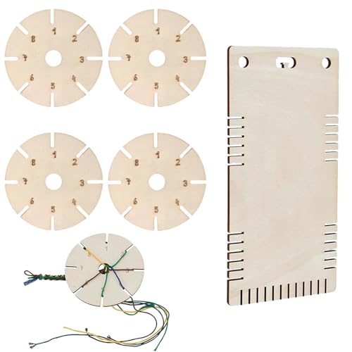 Knüpfstern Aus Holz, 5 Stück Flechtscheibe, 4 Rund+1 Quadratisch, Armbänder Knüpfen, Rotundität Knüpfstern Aus Holz, Perlen Weben Set, für Diy Armbänder Geburtstag Festival Geschenke von KEORHEZ