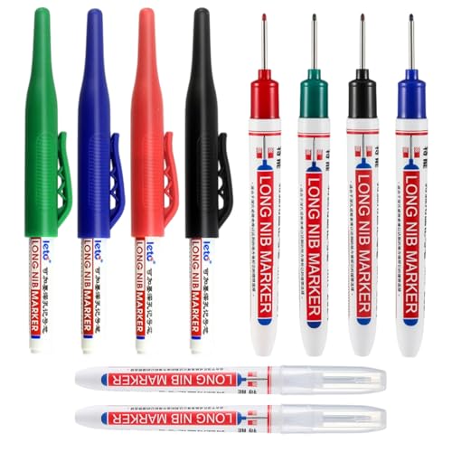 Permanentmarker Bohrlochmarker 10 Stück Tieflochmarker Bleistift, Permanent Marker 32 mm 20 mm Bohrlochmarker Metall, Wasserfester Spitze Tiefenlochmarker, Lochmarker für Holz Karton Wand Baustelle von KEORHEZ