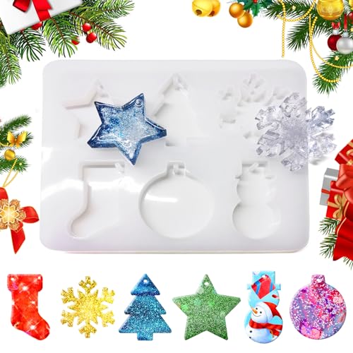1Stk Silikonform Weihnachten, Resin Silikonformen Epoxidharz Formen Silikon Weihnachten Thema Silikonform Anhänger, Harz Gießform Weihnachtsbaum Schneeflocke Stern Resin Mold für DIY Weihnachtsschmuck 1Stk Silikonform Weihnachten, Resin Silikonformen Epoxidharz Formen Silikon Weihnachten Thema Silikonform Anhänger, Harz Gießform Weihnachtsbaum Schneeflocke Stern Resin Mold für DIY Weihnachtsschmuck von KEPKKU