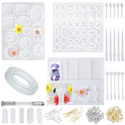 Resin Gießharz Silikonform, Epoxidharz Formen - DIY Schmuck Gießformen für Harz, 165 Pcs Resin Silikonform Schmuck Selber Machen Set - Resin Mold Schmuckherstellung Set für Anhänger/Ohrringe/Halskette Resin Gießharz Silikonform, Epoxidharz Formen - DIY Schmuck Gießformen für Harz, 165 Pcs Resin Silikonform Schmuck Selber Machen Set - Resin Mold Schmuckherstellung Set für Anhänger/Ohrringe/Halskette von KEPKKU