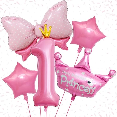 1. Geburtstag Mädchen, Geburtstagsdeko 1 Jahr Mädchen, Luftballon 1. Geburtstag Rosa, Deko 1. Geburtstag, Geburtstagsdeko 1 Mädchen, 1 Jahr Geburtstag Mädchen, Schmetterling Krone Folienballons von KEPMOV