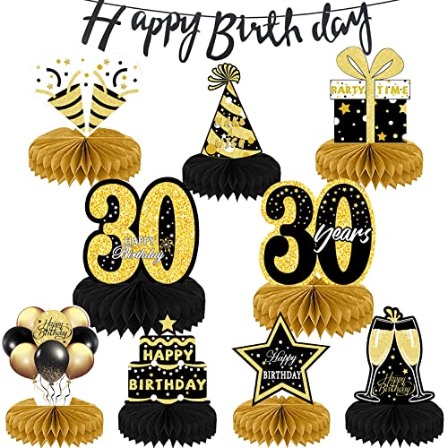 30 Geburtstag Deko, 9 Stück Schwarz Gold Geburtstag Dekoration Set, Happy Birthday Girlande Deko 30. Geburtstag, 30. Geburtstag Dekoration Mittelstücke für Geburtstag Party Dekoration Männer Frauen 30 Geburtstag Deko, 9 Stück Schwarz Gold Geburtstag Dekoration Set, Happy Birthday Girlande Deko 30. Geburtstag, 30. Geburtstag Dekoration Mittelstücke für Geburtstag Party Dekoration Männer Frauen von KEPMOV