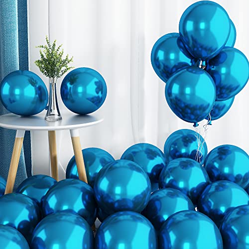 Luftballons Blau Metallic, Doppellagige Luftballons 50 Stück Metallic Ballons Blau Luftballons, Glänzendes Chrom Blaue Luftballon Set Partyballons für Mann Junge Geburtstag Hochzeit Party Deko von KEPMOV