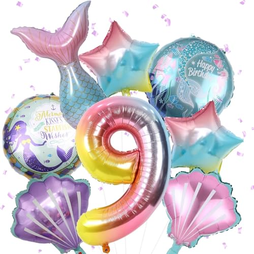 9. Geburtstag Mädchen Meerjungfrau Deko, Folienballon Mermaid Nummer 9, Luftballons 9 Jahre Mädchen Geburtstagsdeko, Meerjungfrau Themen Luftballons für 9 Jahre Meerjungfrau Deko Kindergeburtstag von KEPMOV