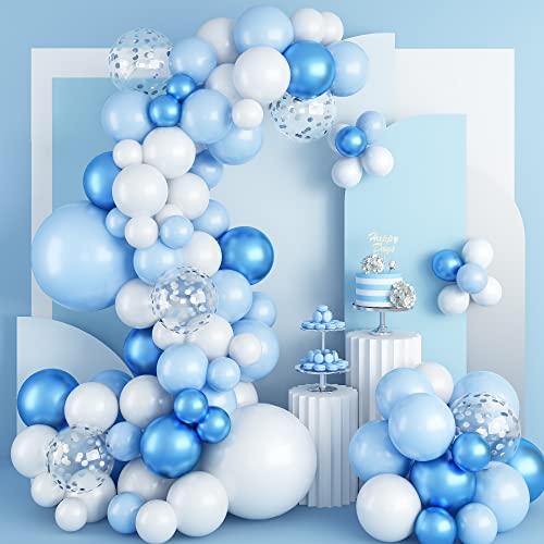 Ballon Girlande Blau, 95 Stück Luftballon Girlande Blau Weiß mit Metallic Blau Ballons und Silber Konfetti Ballons, luftballons Macaron Baby Blau für Geburtstag Hochzeit Baby Party Dekoration Junge von KEPMOV