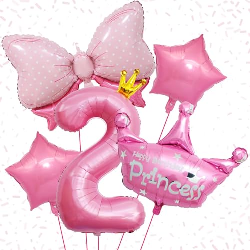 Deko 2. Geburtstag Mädchen, Rosa Geburtstagsdeko 2 Jahre Mädchen, Geburtstagsdeko Mädchen 2 Jahr, Luftballon 2. Geburtstag Rosa, 2 Jahr Geburtstag Mädchen, Schmetterling Krone Folienballons Deko von KEPMOV