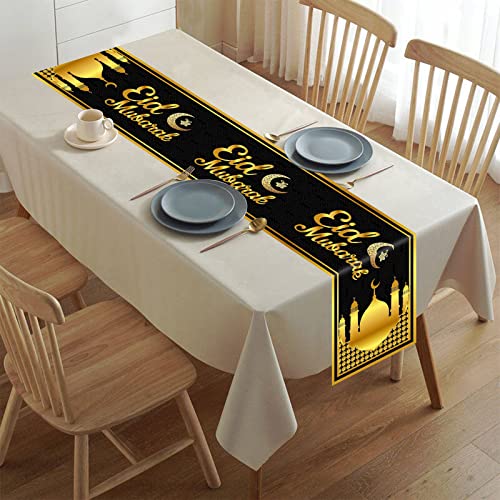 Eid Mubarak Tischläufer, Schwarz Gold Eid Mubarak Dekorationen für Tisch, Islamische Ramadan Eid Mubarak Tischdecke für Zuhause Esszimmer Muslimisch Ramadan Mubarak Festival Party Feiern, 180 x 35 cm Eid Mubarak Tischläufer, Schwarz Gold Eid Mubarak Dekorationen für Tisch, Islamische Ramadan Eid Mubarak Tischdecke für Zuhause Esszimmer Muslimisch Ramadan Mubarak Festival Party Feiern, 180 x 35 cm von KEPMOV