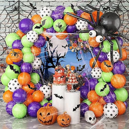 Halloween Luftballon Girlande Set, Orange Grün und Lila Ballons mit Großen DIY Spinne Ballon 3D Fledermäuse Spinnennetz Polka Dot Latex Ballons für Kinder Halloween Party Dekoration Indoor Outdoor von KEPMOV
