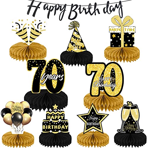70. Geburtstag Dekoration Schwarz Gold - 9 Stück Mittelstücke, Banner Happy Birthday Girlande, Tischdeko für Party Deko Männer Frauen 70. Geburtstag Dekoration Schwarz Gold - 9 Stück Mittelstücke, Banner Happy Birthday Girlande, Tischdeko für Party Deko Männer Frauen von KEPMOV