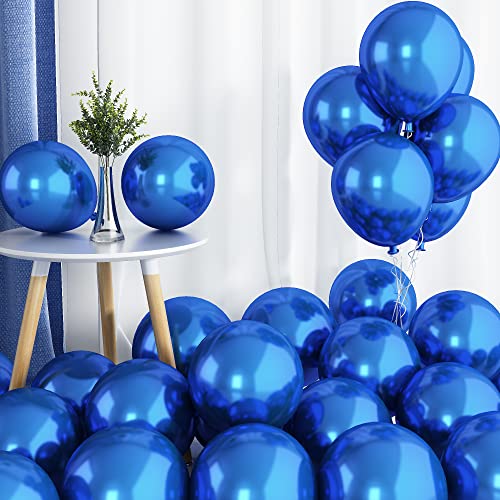 Luftballons Dunkelblau Metallic, Doppellagige Luftballons 50 Stück Metallic Marineblau Ballons, Glänzendes Metallic Blaue Luftballons Partyballons für Junge Geburtstag Hochzeit Party Dekoration von KEPMOV