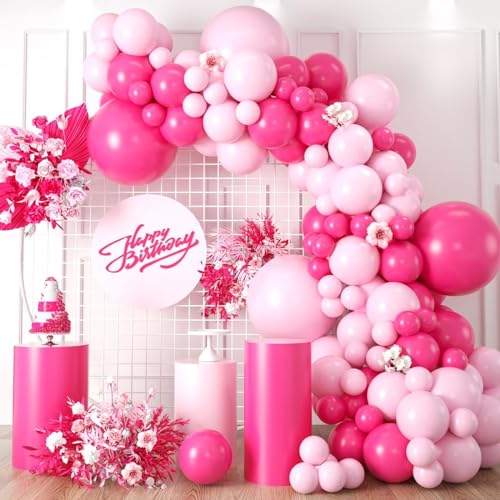 Luftballon Girlande Rosa, Fuchsia Pink Rosa Ballon Girlande mit 100 Stück Verschiedene Größen Rosa Latex Luftballons für Baby Dusche Hochzeit Geburtstag Dusche Prinzessin Thema Party Dekorationen von KEPMOV