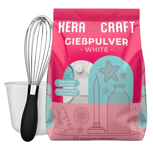 Keracraft Gießpulver weiß 4,5kg mit Silikonbecher 1.000ml und Schneebesen - Reliefgießpulver weiß für kreative Projekte von KERACRAFT