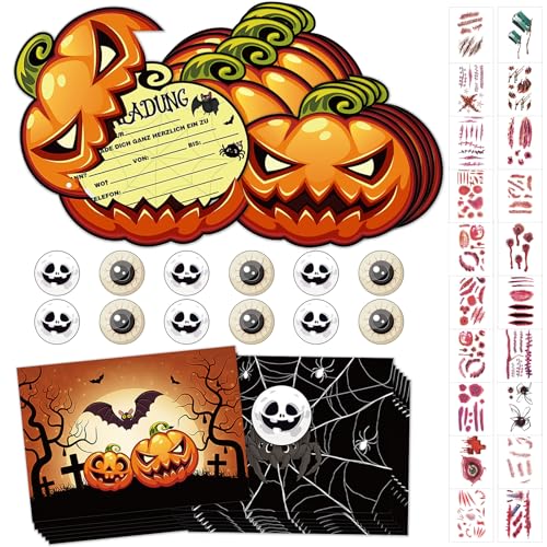 KERANEET 12 Stück Halloween Einladungskarten Kinder Einladungskarten Kindergeburtstag Halloween Einladungskartens für Hallo-ween Party Einladungskarten Kinder von KERANEET
