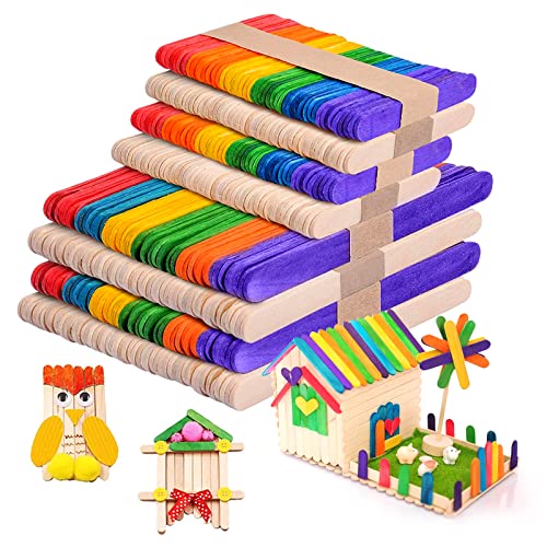 KERANEET 400 Stück Eisstiele Holz Bunte Holzstäbe zum Basteln Eisstäbchen Holz Eisstiele zum Basteln Easy Sticks Breit für Eiscreme Wohnkultur DIY Handwerk Bastelarbeiten von KERANEET