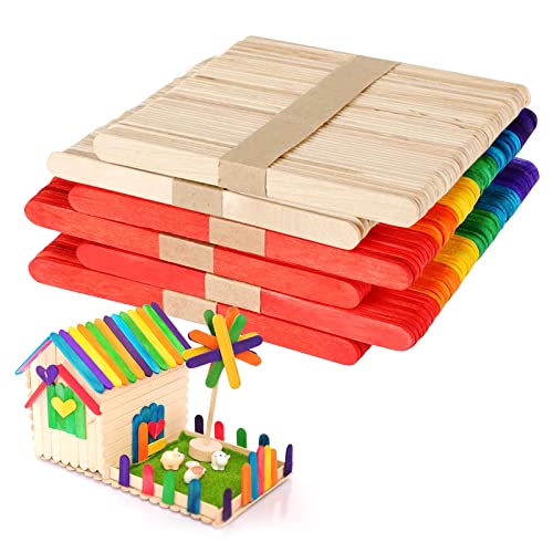 KERANEET 400 Stück Eisstäbchen Holz Eisstiele Holz Holzstäbchen zum Basteln Bunte Eisstiele zum Basteln Easy Sticks für Eis DIY Handwerk Bastelarbeiten von KERANEET